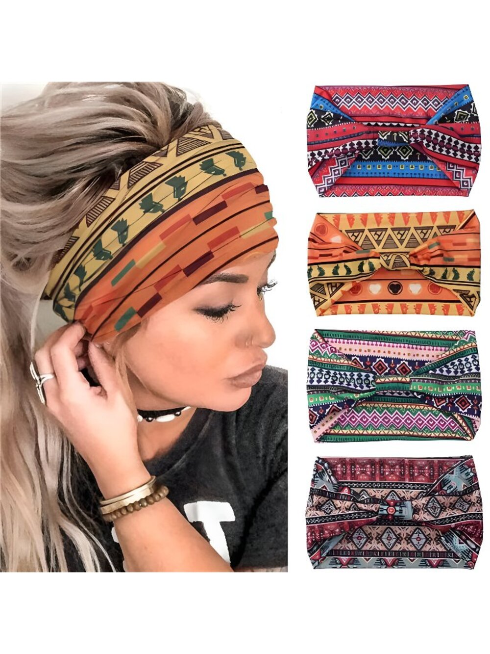 African Headbands for Women Wide Knotted Headband Turban Elastic Hairbands